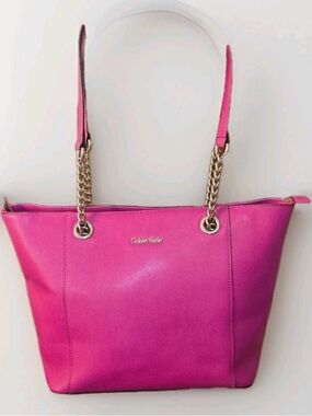 Calvin Klein Hot Pink Tote with Gold Chain Straps